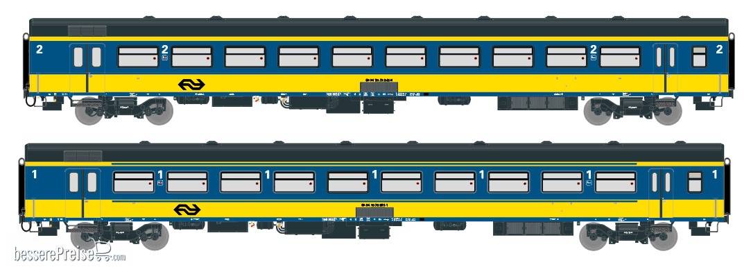 2er-Set NS ICR (Originalversion) für den Nachverkehr nach Belgien, Deutschland und Luxembourg Reisezugwagen A und Reisezugwagen B ( Alte Farbe Gelb / Blau)