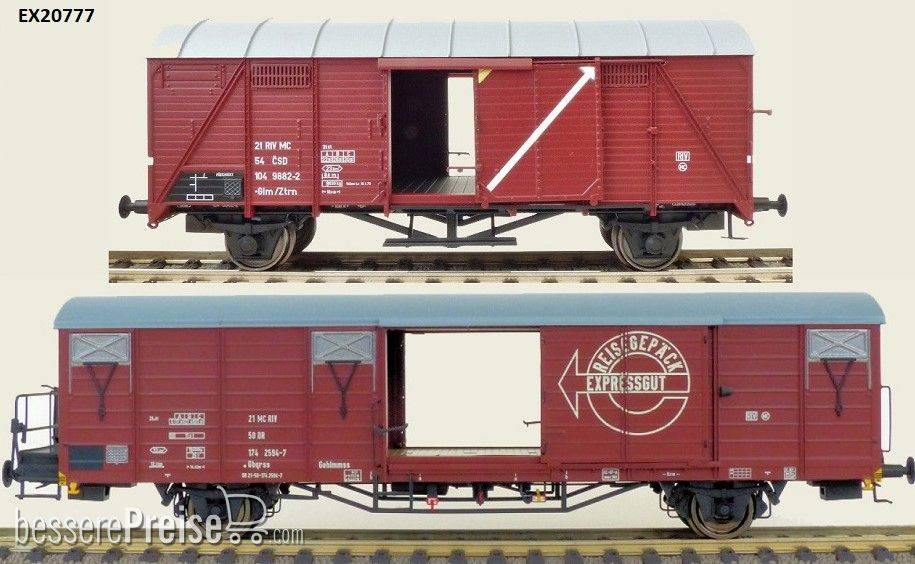 2-er Set CSD Bremen gedeckter Wagen .Glm/Ztrn (A) und DR Expresswagen Expresswagen Gbqrss[1742] (B), 7 Sicken Epoche IV