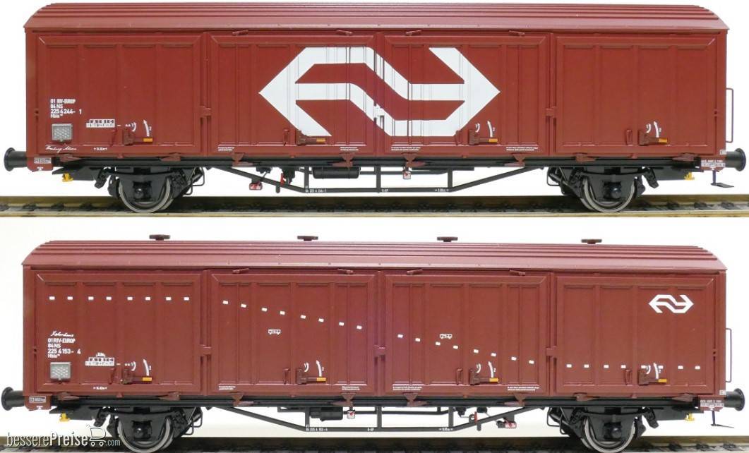 2er-Set NS Hbis Nr. 01 EUROP 84 NS 225 4 244-1, 3 Sicken, braun, gross NS Logo, Aufschrift 'Hamburg Altona' und NS Hbis Nr. 01 EUROP 84 NS 225 4 153-4, 3 Sicken, braun, weisser Streifen, Aufschrift 'Philips Kobenhavn'