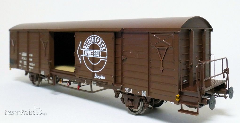 DR Expresswagen Gbqss-z, grosses- Emblem mit aufschrift Dresden, 7 Sicken, Tür mit Verstärkung, Epoche IVb (zu öffnenden Türen)