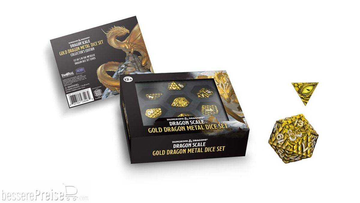 FanRoll FNRL10978 - Dungeons & Dragons Premium Metall Würfel Set Dragon Scale Gold (7)