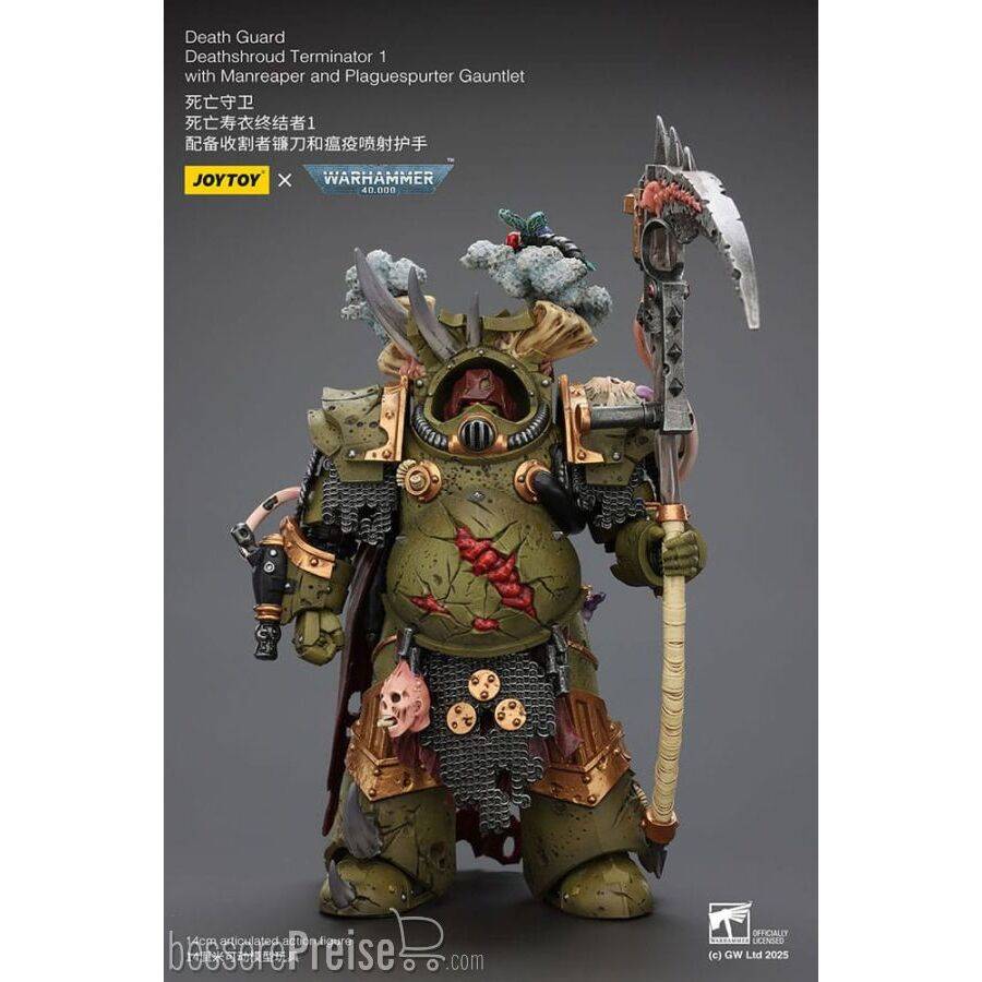 Joy Toy JT02588 - Warhammer 40k Actionfigur 1/18 Death Guard Deathshroud Terminator 1 with Manreaper and Plaguespurter Gauntlet 14 cm