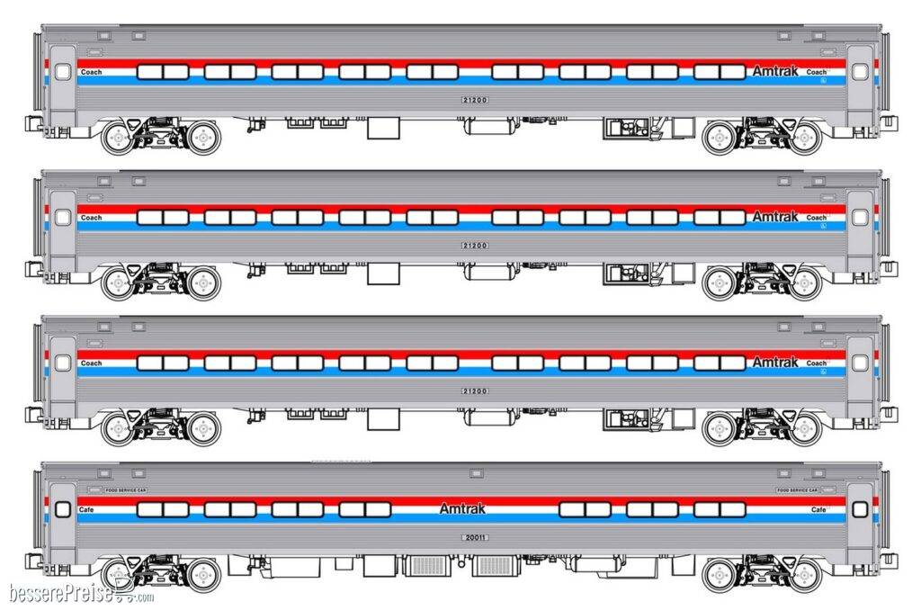 4er Set Personenwagen Amfleet Amtrak, Ep.IV, Ph.III