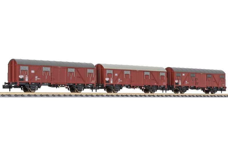 3-tlg. Set ged. Güterwg., Gbs 245, glatte Wände, ohne Bühne, DB, Ep.IV