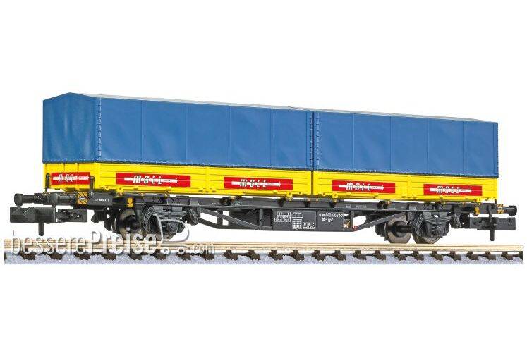 Containertragwagen, DB, Lgjs 571.1, 440 4 668-1, mit 2 Wechselpritschen MOLL Spedition, Ep.IV