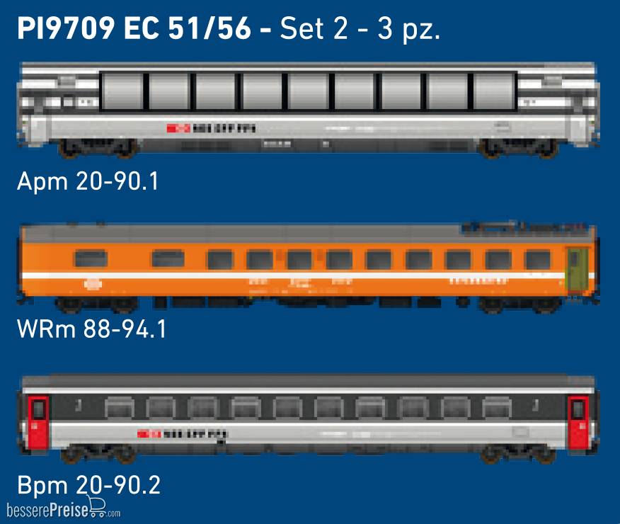 3tlg. Wagen Set A EC 51/56 Zürich-Mailand "TICINO"