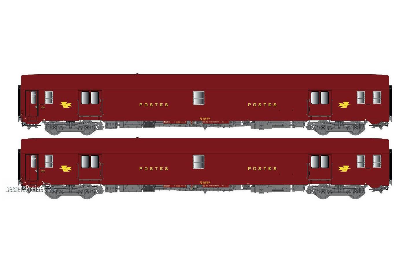 2er Set Postwagen PA UIC SNCF Ep.IV, bordeaux - Lemke