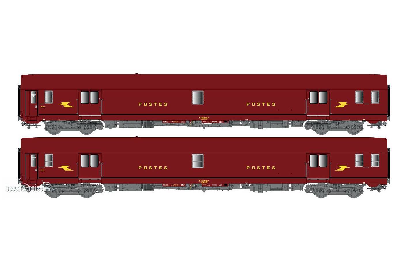2er Set Postwagen PA UIC SNCF Ep.IV, bordeaux - Lemke