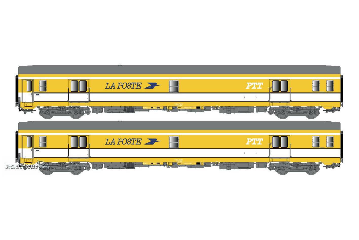 2er Set Postwagen PA UIC SNCF La Poste PTT gelb Ep. IV - Lemke