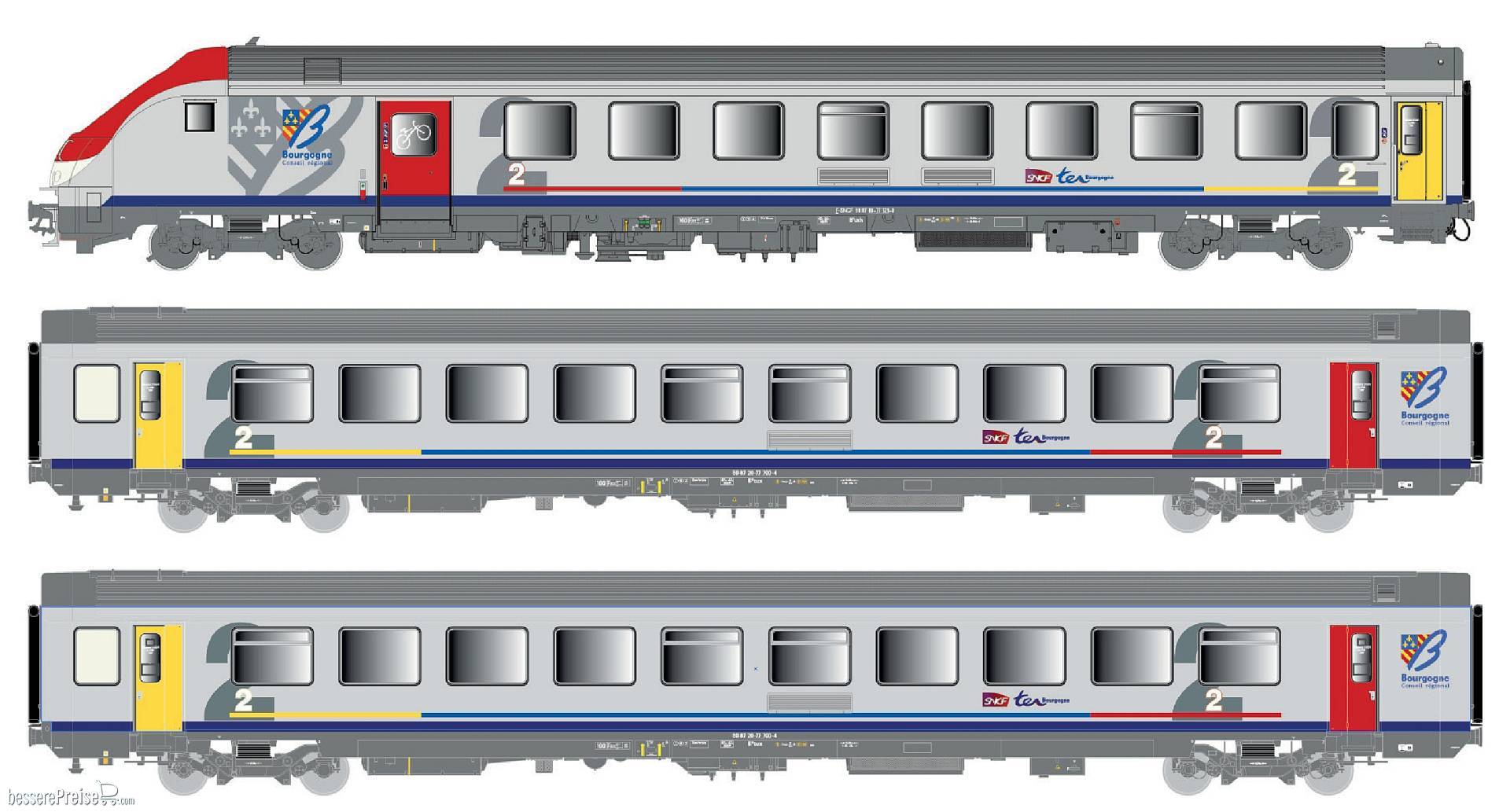 3er Set Personenwagen VU+VTU SNCF, Ep.VI, TER Bourgogne, AC - Lemke