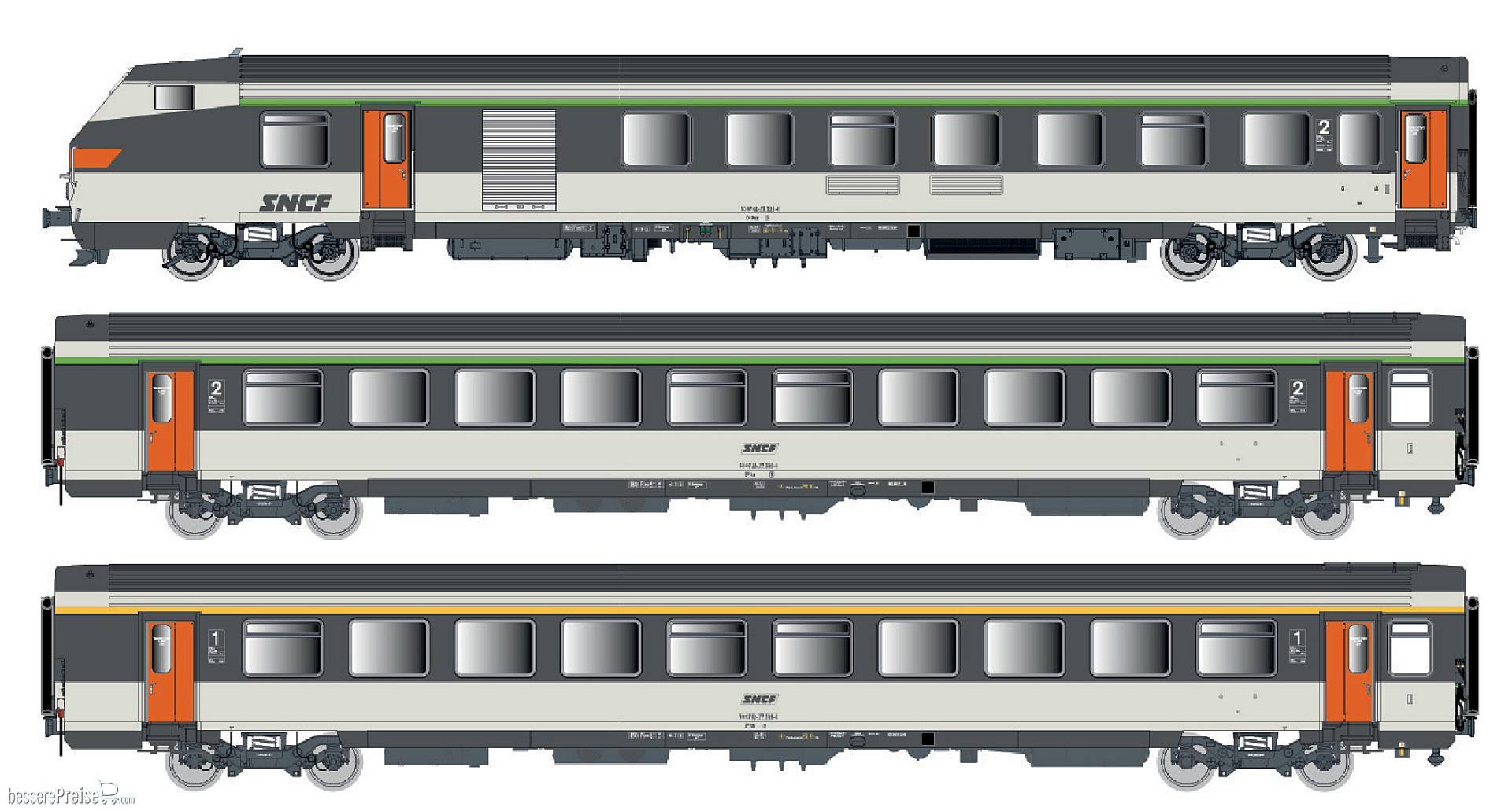 3er Set Personenwagen VU+VTU SNCF, Ep.IV, AC - Lemke