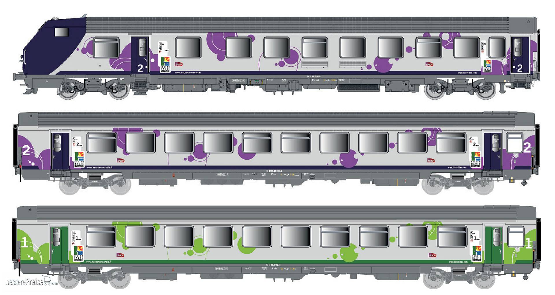 3er Set Personenwagen VU+VTU SNCF, Ep.VI, Normandie, AC - Lemke