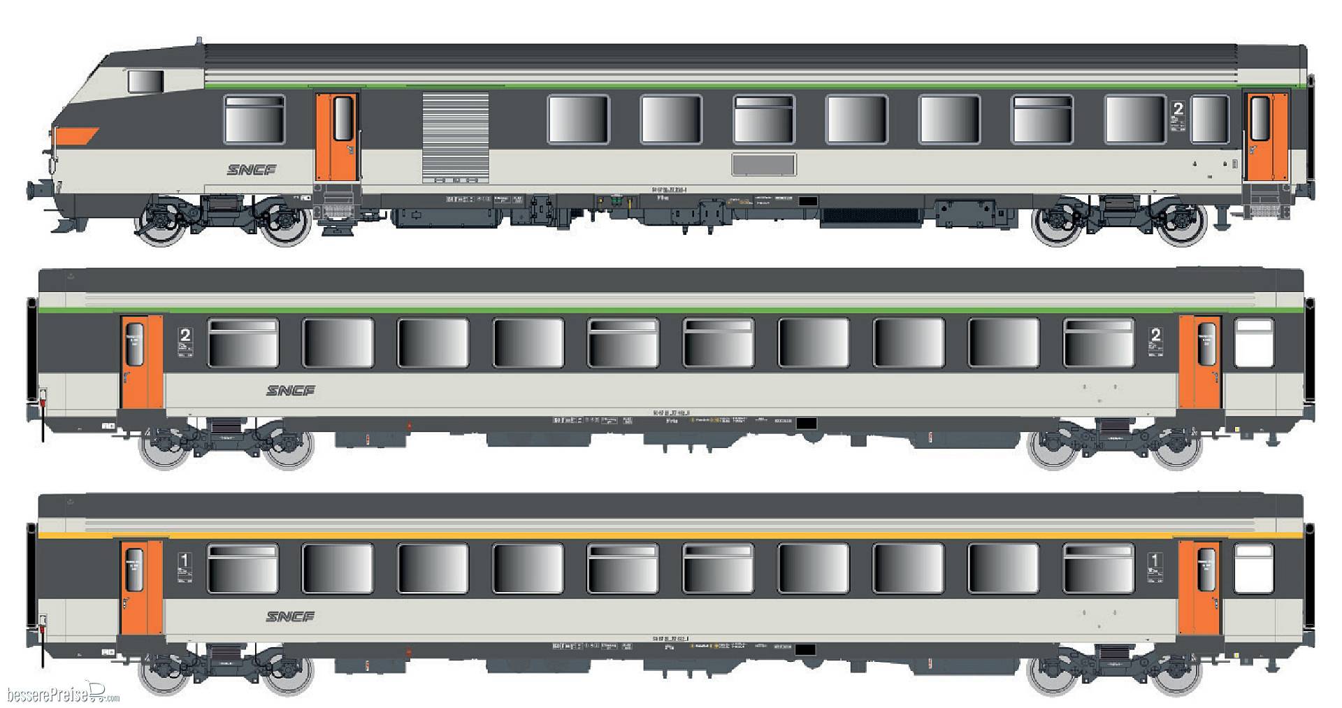 3er Set Personenwagen VU+VTU SNCF, Ep.IV-V, AC - Lemke