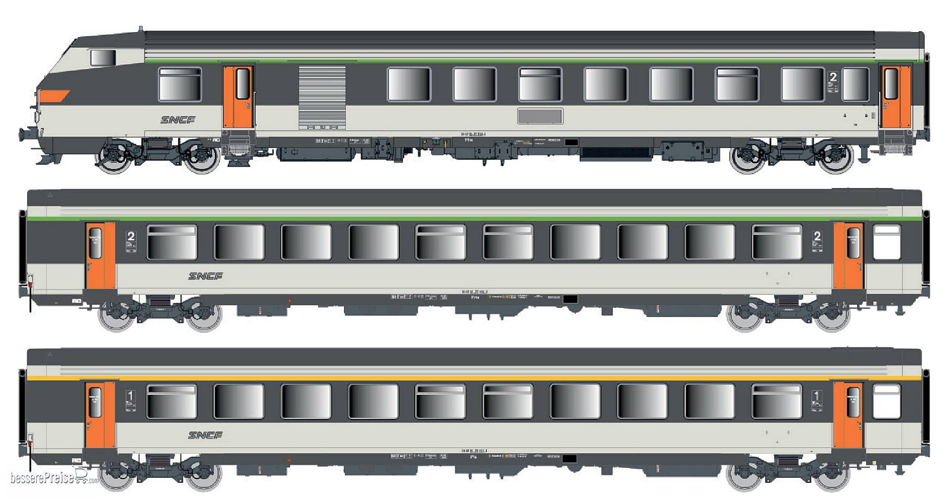 3er Set Personenwagen VU+VTU SNCF, Ep.IV-V - Lemke