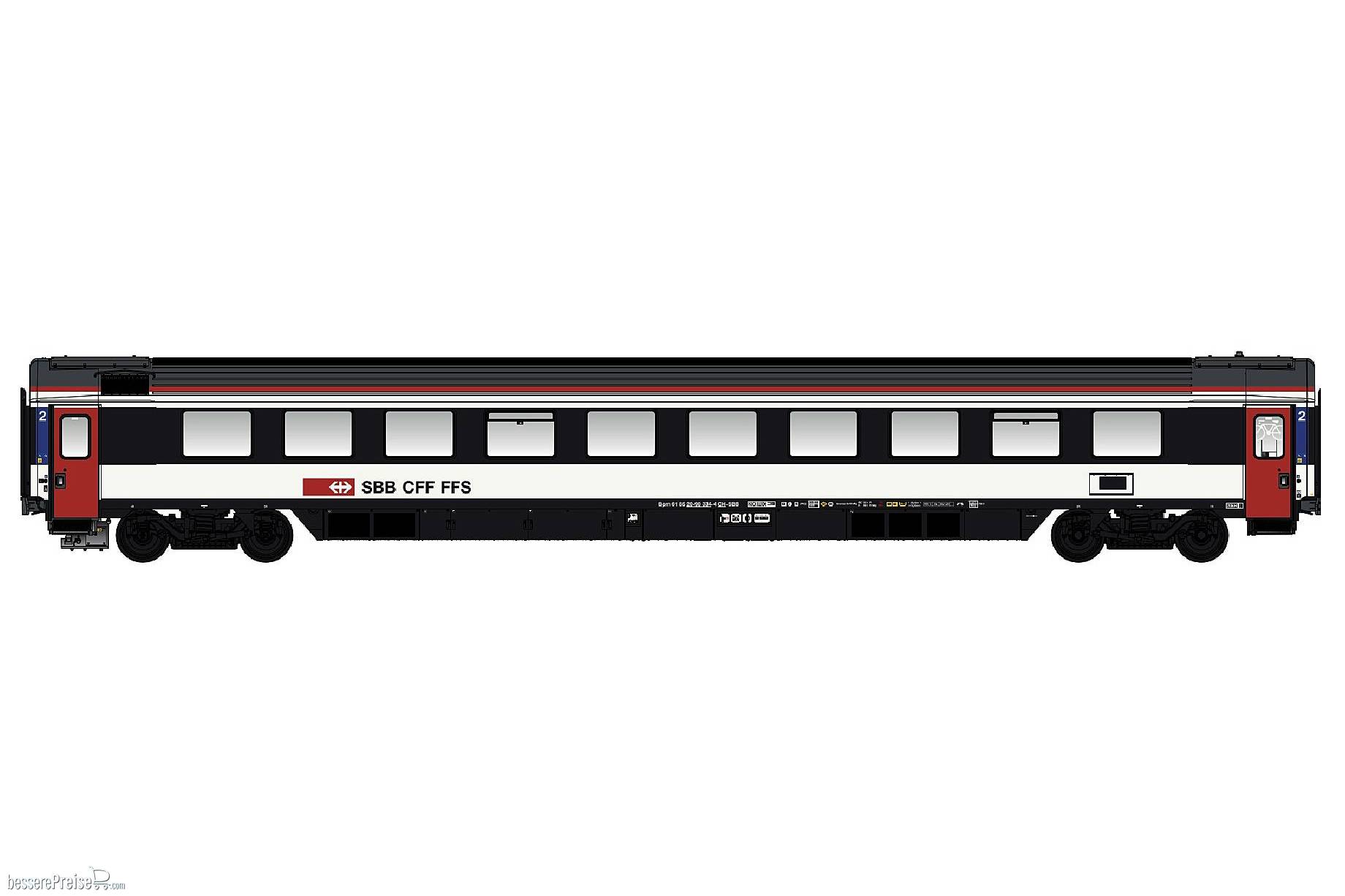 EC Personenwagen, 2.Kl. Bpm SBB, Ep.VI, weiß/rot/schwarz - Lemke