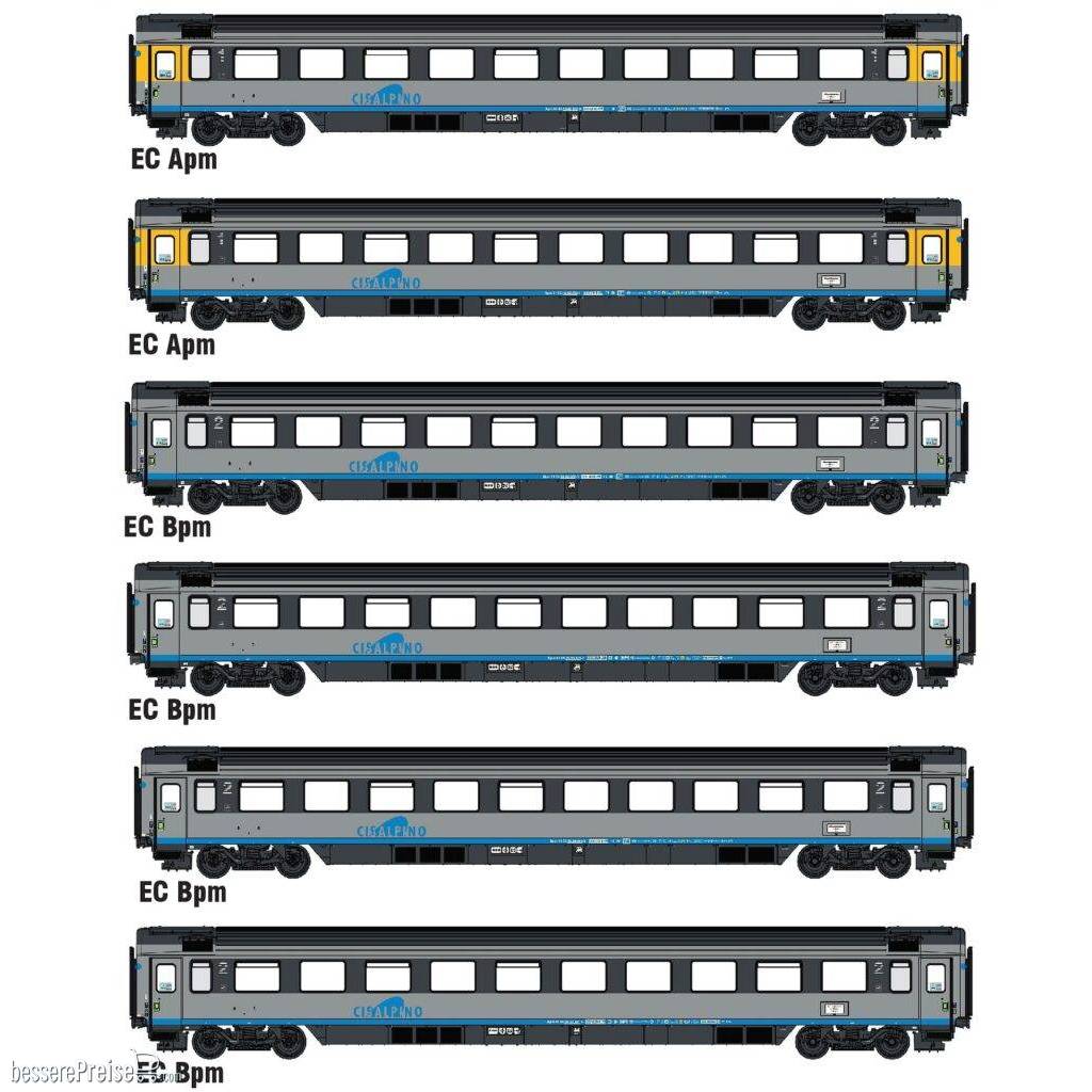 6er Set EC Personenwagen Cisalpino, Ep.V, AC - Lemke