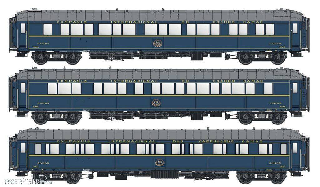 3er Set Schlafwagen WL S3 CIWL, Ep.IVa, Innenbeleuchtung - Lemke