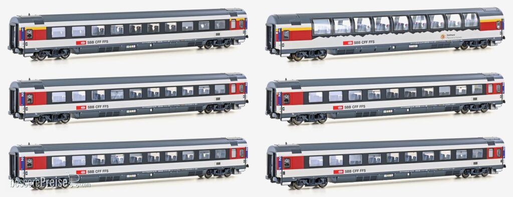 6er Set Personenwagen SBB, Ep.VI, EC9, HH-Zürich, AC - Lemke