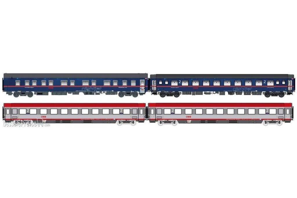 4er Set Nachtzugwagen ÖBB NJ, Ep.VI, NJ408, Set I, AC