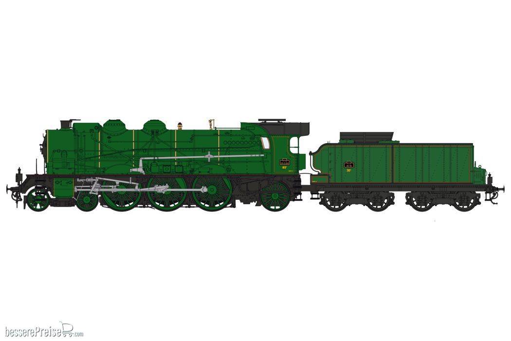 2-231 D 154 PLM - Simple smoke stack, without smoke deflectors, ACFI preheating, 30m³ tender with planks made coal bunker extension, PLM Green, red fillets Era II - ANALOG DC