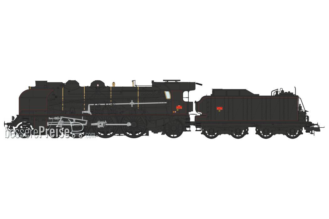 1-231 G 236 REIMS depot, double smoke stack, large smoke deflectors, Bi-Compound air pump, ACFI preheating, 30m³tender, SNCF Black, red fillets Era III - DCC Sound & Smoke