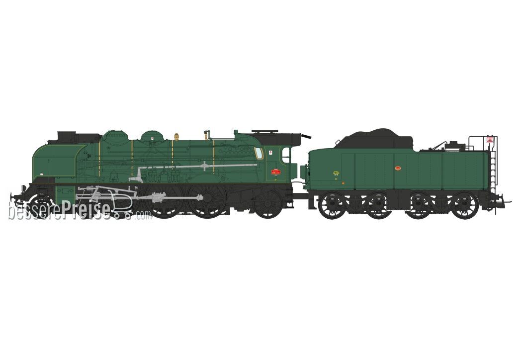 2-231 K 44 CALAIS depot, double smoke stack, large smoke deflectors, Bi-Compound air pump, ACFI preheating, 38m³ tender, Green, yellow fillets - ANALOG DC