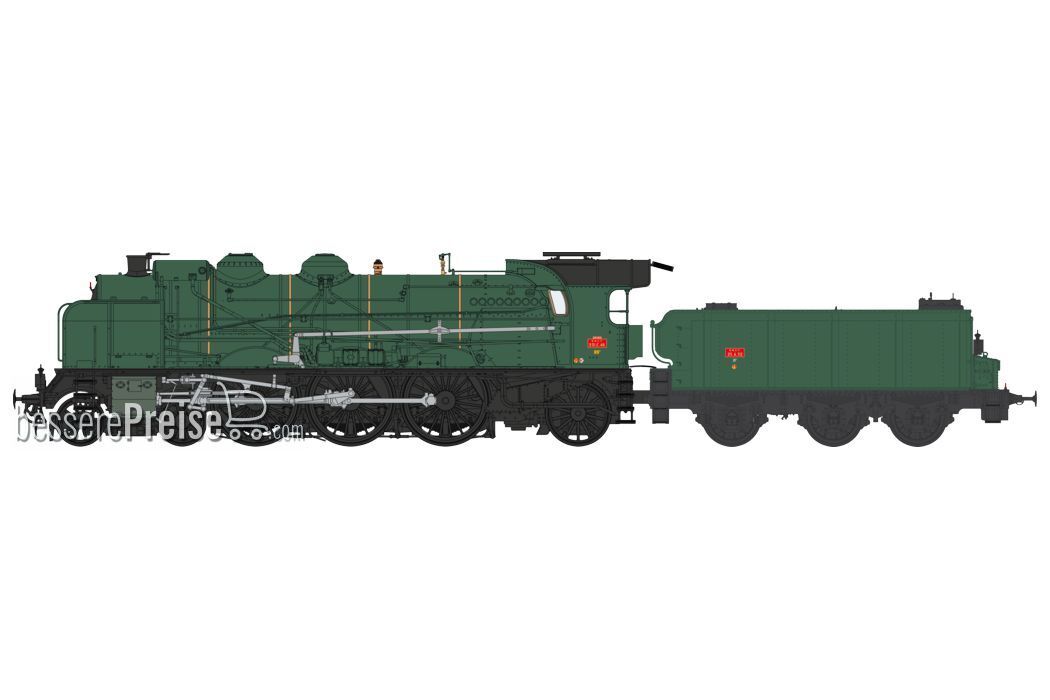 5-231 E 46 MONTARGIS depot, simple smoke stack, smoke deflectors, Fives-Lille air pump, ACFI preheating, 25m³ tender, SNCF green - ANALOG DC