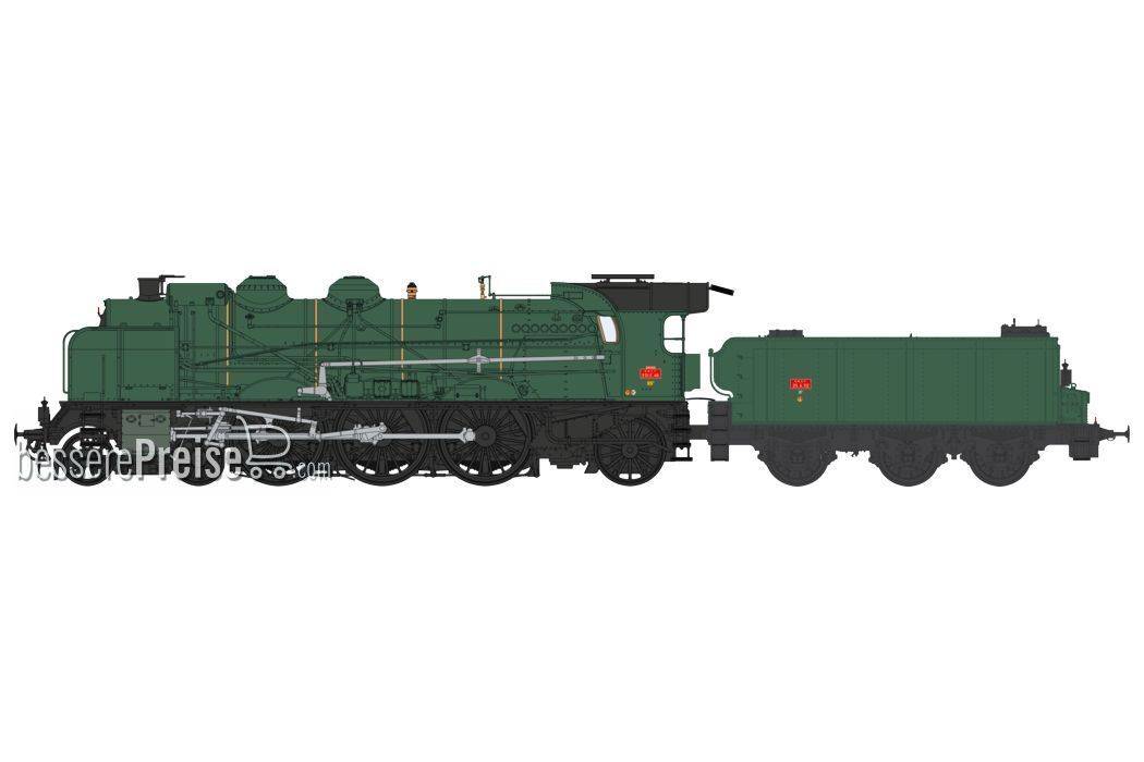 5-231 E 46 MONTARGIS depot, simple smoke stack, smoke deflectors, Fives-Lille air pump, ACFI preheating, 25m³ tender, SNCF green - DCC Sound & Smoke