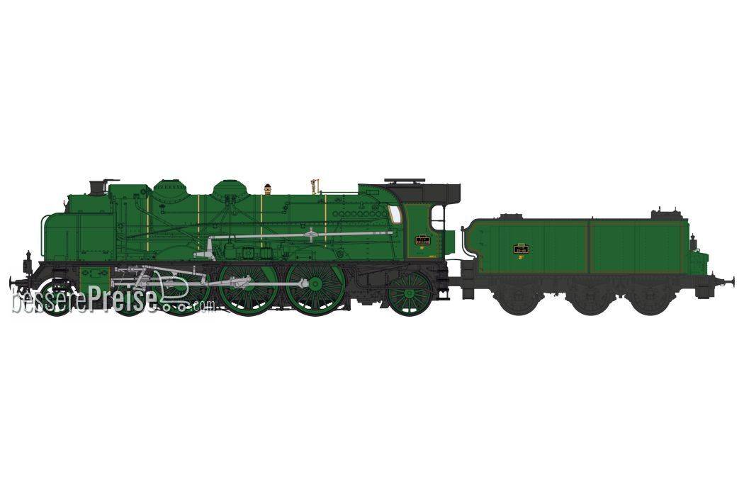 2-231 D 229 PLM - simple smoke stack, without smoke deflectors, Fives-Lille air pump, ACFI preheating, 25m³ tender, PLM Green, red fillets - AC Sound & Smoke (3 tracks)