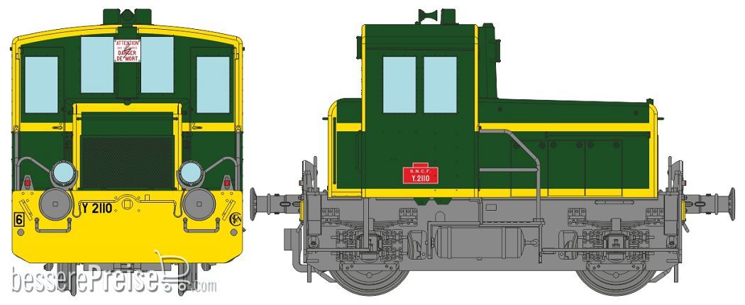 Y 2110 SNCF green, yellow front beam, yellow strip, grey frame, District 6 Era IV - DCC Sound
