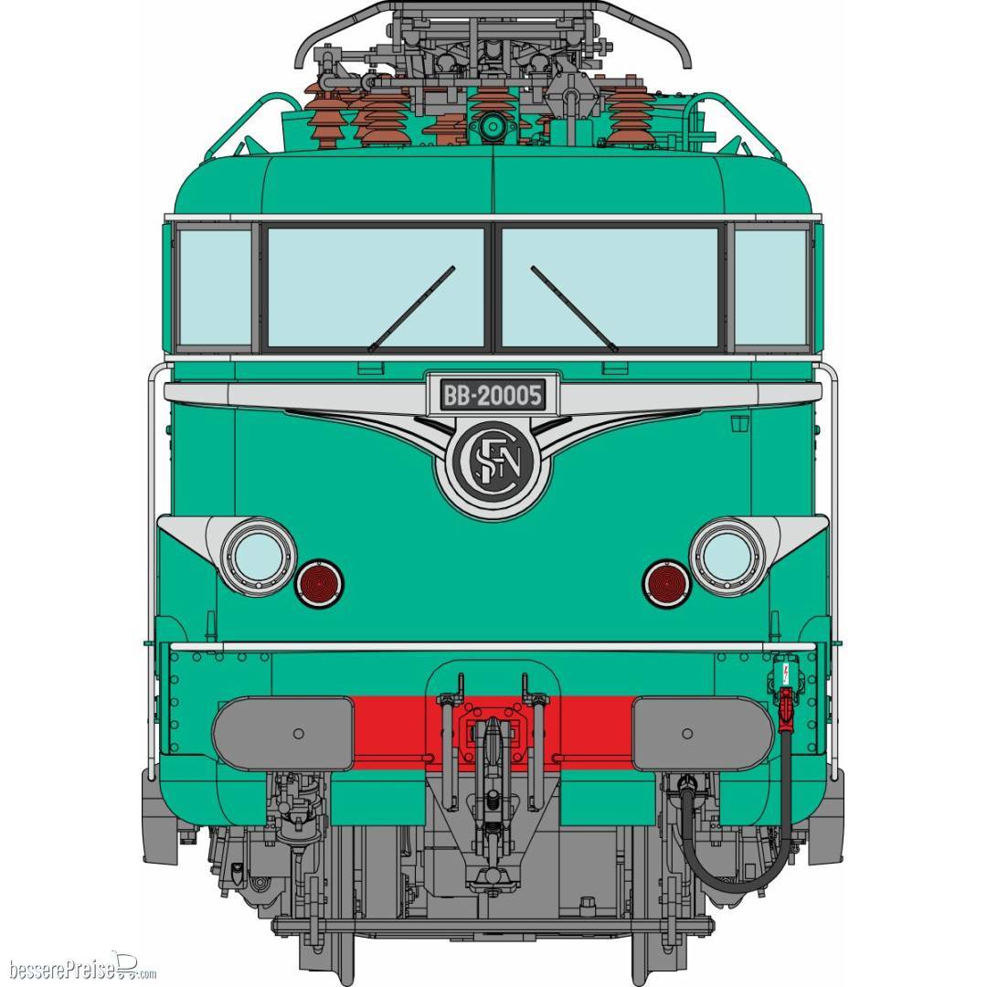 Elektrolokomotive BB 20005 Prototyp der SNCF in grüner Lackierung mit Schürzen und Eckenstern - Depot: Dole - Ep.III-IV - DC Analog
