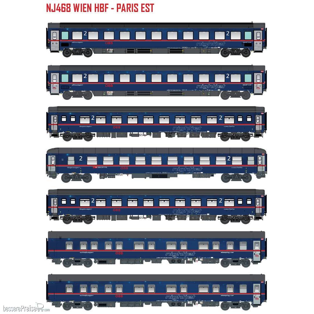 7er Set Nachtzugwagen ÖBB Nightjet, Ep.VI, NJ468 - Lemke