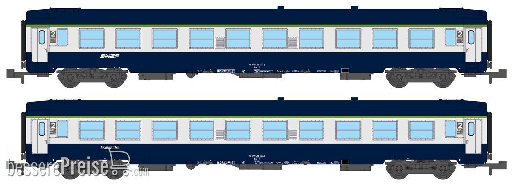 SET of 2 UIC SLEEPING CAR, Low roof, logo nouille, Blue TEN color Era V