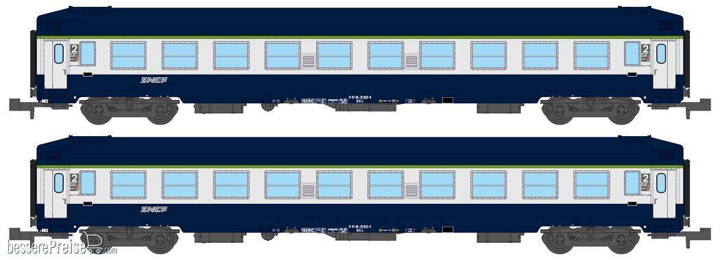 SET of 2 UIC SLEEPING CAR, High roof Blue TEN Color, logo nouille Era V