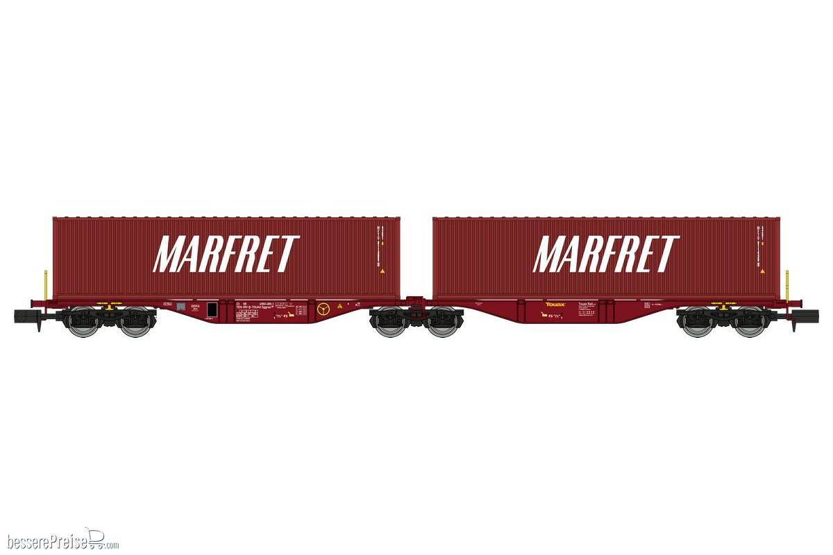 Sggmrss 80 TOUAX wagon + 2 x 40' MARFRET brown containers Era VI