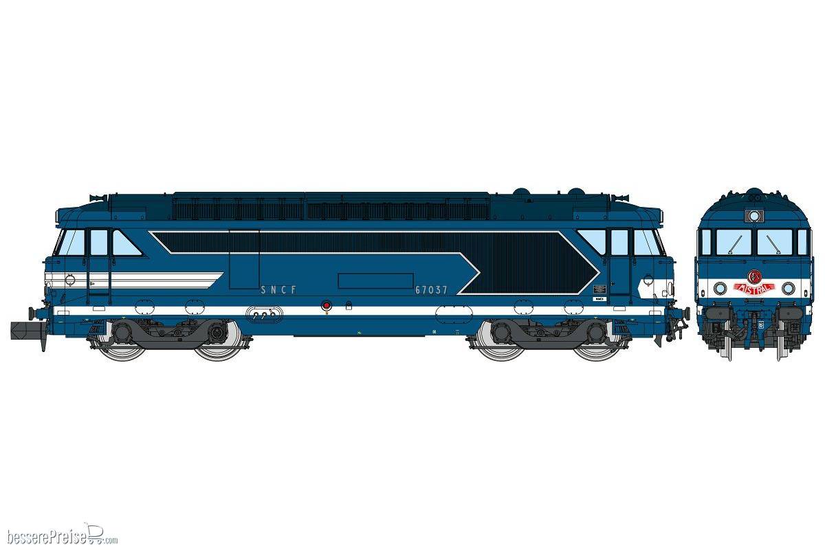 Diesel locomotive BB 67037 Blue livery with raised road, number plates, NÎMES, « MISTRAL » Era III-IV ANALOG