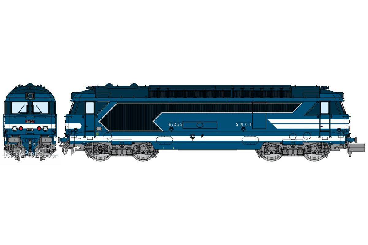 Diesel locomotive BB 67465 CAEN Blue livery with raised road number plates Era III-IV