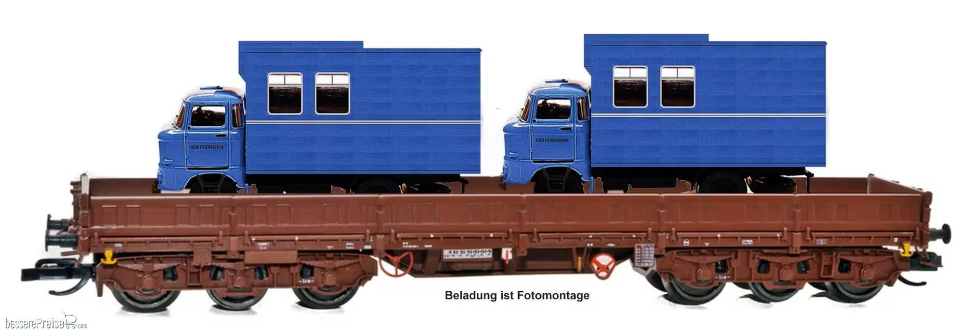 6-achsiger Schwerlastwagen Bauart Samms 4860, DR (Ep IV) braun-braun-braun, beladen mit IFA W50 DDR-Fernsehen