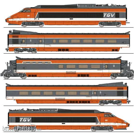 TGV N°112 CFF Coffret 5 éléments : Motrices + R1 + R8 + R4 Bar - AC SOUND Pantos Fonctionnels