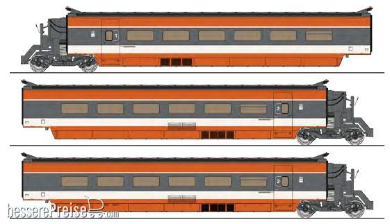 TGV N°112 CFF Coffret 3 éléments : Remorques R2 + R5 + R6 (pour système 3 Rails)