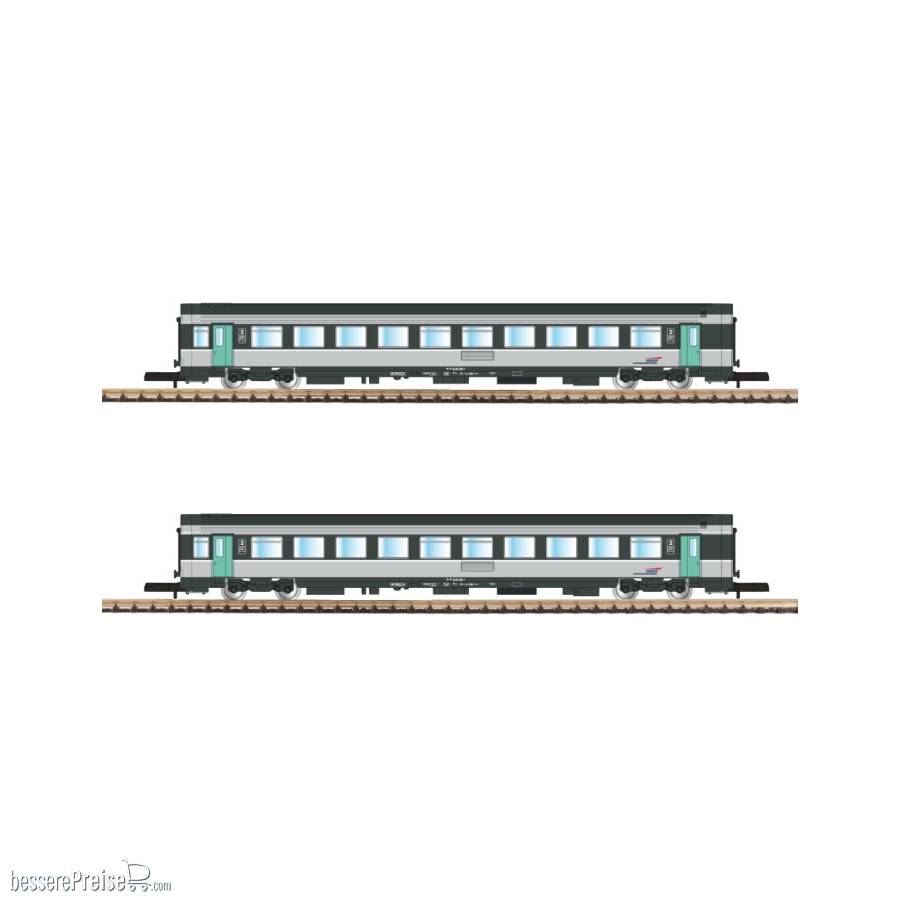 Set mit 2 CORAIL SNCF Personenwagen in Nouvelle-Deco-Lackierung – 2Cl – SNCF
