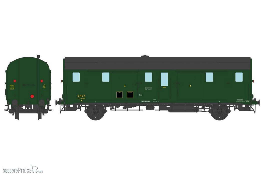 DEV 52 Luggage Van 306 green, black roof, modern lantern, 3 headlights, South-West SNCF Ep.III
