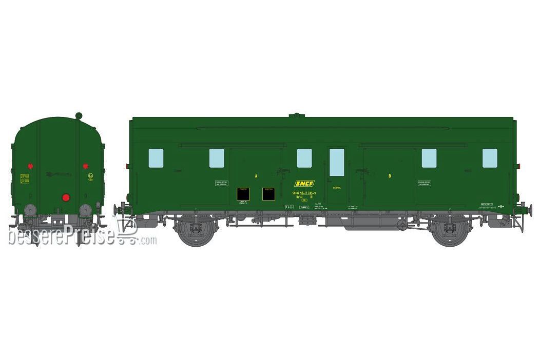 DEV 52 Luggage Van 301 green, modern lantern holders, 3 headlights, South-West SNCF Ep.IV