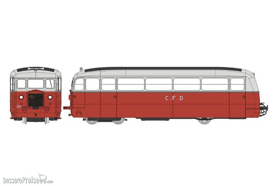 DE DION Type ND des CFD Vivarais-Lozère N°201, 2 Phares, sans aérateurs, Rouge/Gris Perle Ep.III - DCC SOUND