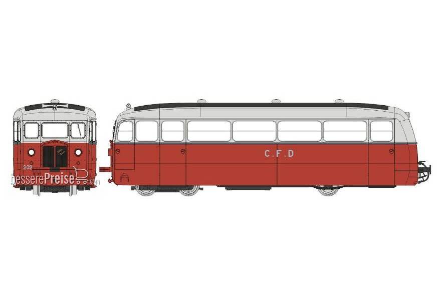 DE DION Type ND des CFD Vivarais-Lozère N°202, 2 Phares, Rouge/Gris Perle Ep.III - DCC SOUND