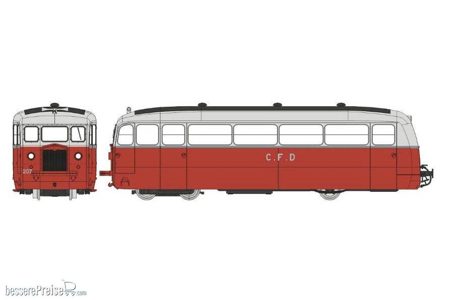 DE DION Type ND des CFD Vivarais N°207, 2 Phares, Rouge/Gris Perle Ep.III - DCC SOUND