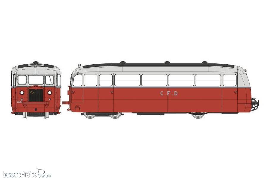 DE DION Type NC des CFD Saône & Loire N°402, 2 Phares, Rouge/Gris Perle, toit gris Ep.II-III - DCC SOUND
