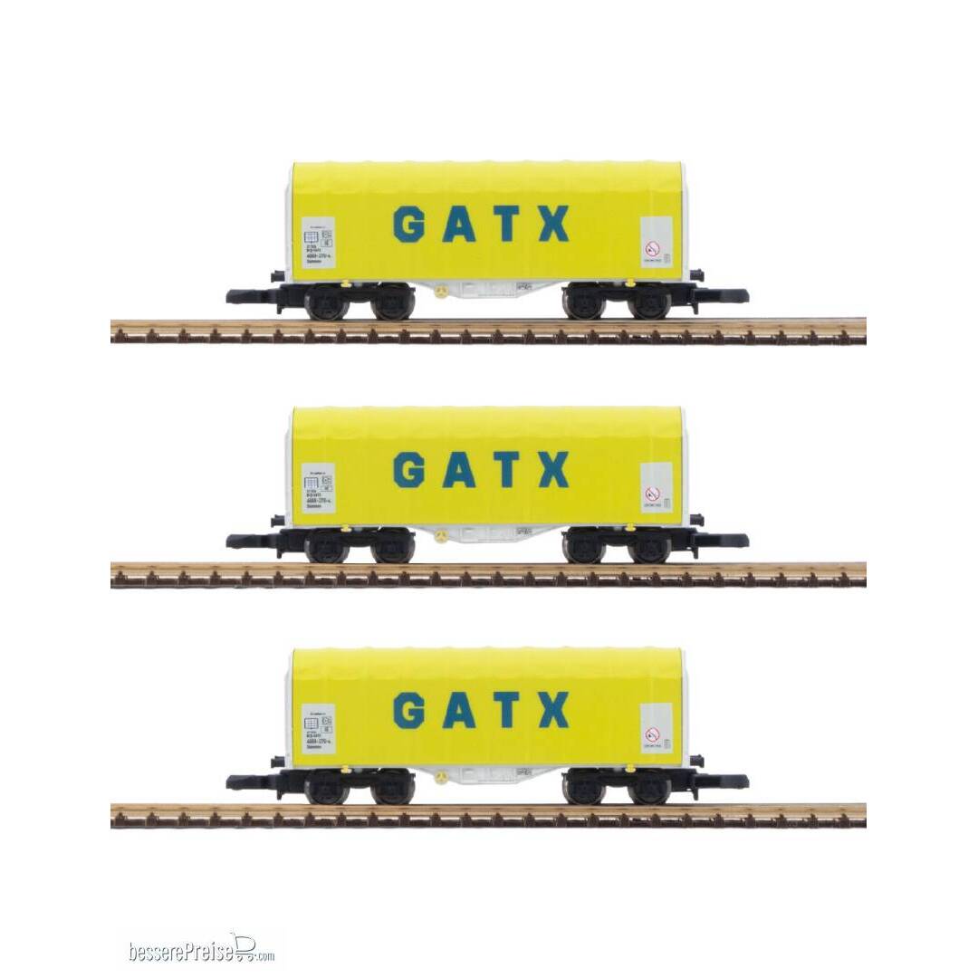 3teil. Planwagen-Set Kurzer, gedeckter Drehgestellwagen in Z-Spur (1/220) - GATX - Ep.VI