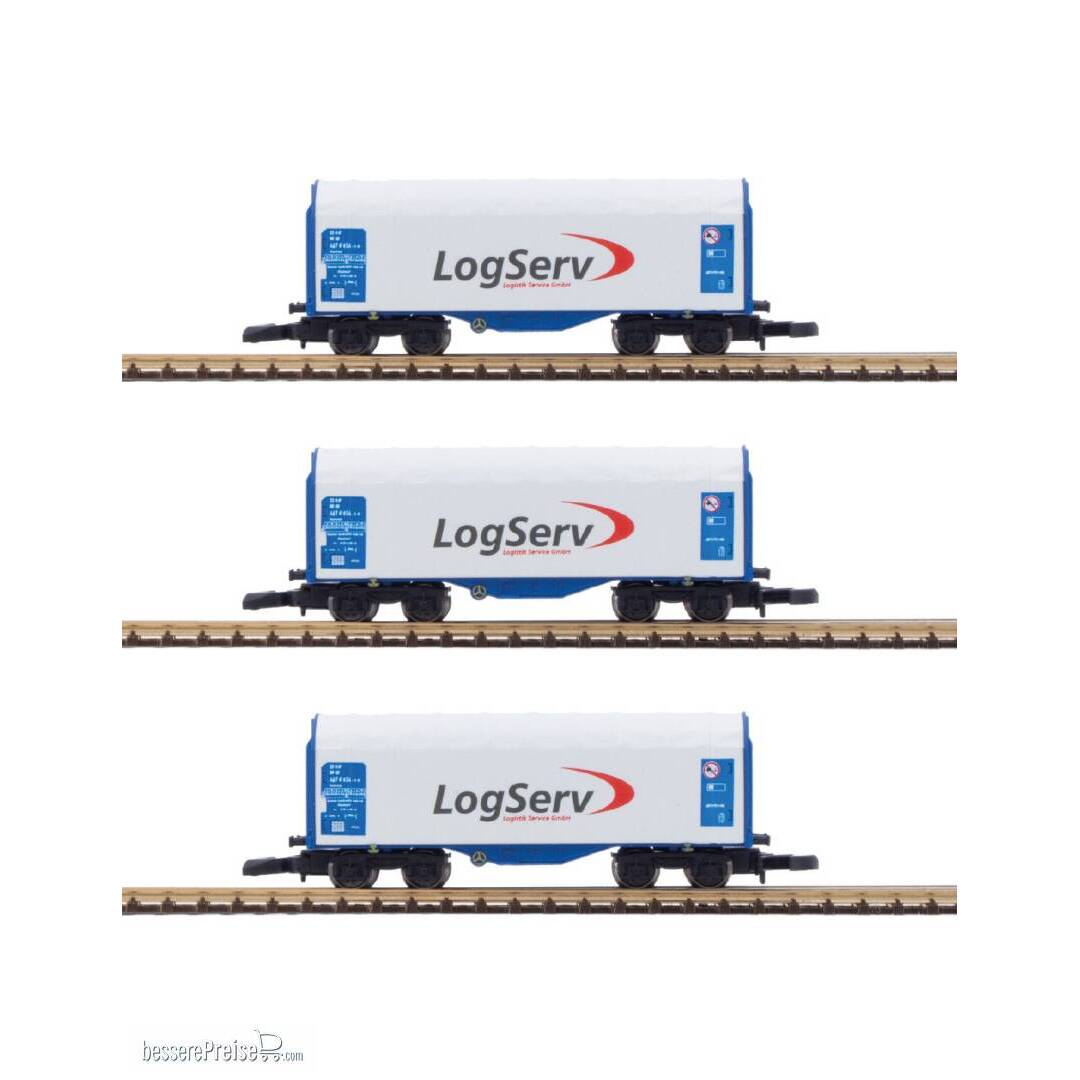 3teiliges Set 4-achsige Planenhaubenwagen mit "LogServ" Logo