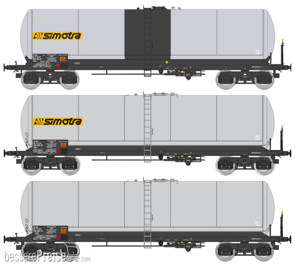 SET of 3 Long ANF Tank wagons, bogie Y 23M Ep.V-VI SIMOTRA